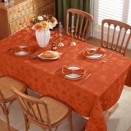 MATIRUG Christmas Table Cloth for Thanksgiving Fall Rectangle Table 60X102 inches,Waterproof Wrinkle Free Soft Autumn Jacquard Tablecloth for Thanksgiving Fall Harvest Holiday, Burnt Orange/Rusty