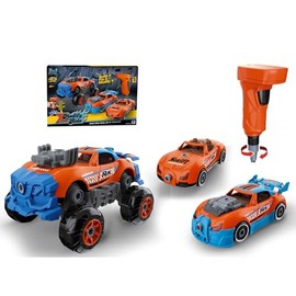 Pup Go 3-in-1 Take Apart Car for Boys with Electric Drill, 43Pcs Construction Toy Truck, Build Your Own Car with Play Tools, Ideal STEM Gift for Kids Children Ages 3 4 5 6 7 8 Year Old (Orange)