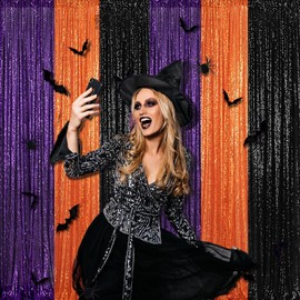 TCBESTO Orange Sequin Backdrop Curtains 2FT x 8FT 2 Panels Curtains Backdrop Glitter Photography Backdrop Drapes for Wedding Birthday Party