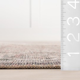 nuLOOM Hillstone Collection 7'10" x 10' Area Rug, Traditional Vintage Distressed Medallion, Thick and Soft, Durable Non-Shedding Low Pile Poly/Jute Blend, Living Room, Bedroom, Maybelle Burgundy