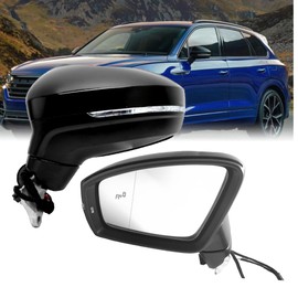 Left Driver Side Mirror Compatible With Volkswagen Tiguan 2018-2023 With Heated/Power Mirror,With Blind Spot Indicator/Signal Light (6+2 Pins) Black