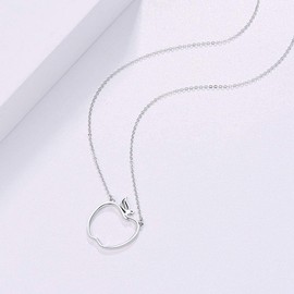 TANGPOET Teacher Necklace 925 Sterling Silver Teacher Gift Apple Pendant Necklace Apple Necklace Thank You Gifts for Teachers, Sterling Silver