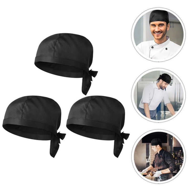 Beavorty Chef Hat Cooking Hats 3Pcs Elastic Back Skull Cap