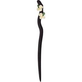 Vintage Style Wooden Hair Stick with Jasmine Flower, Women's Hair Accessory Retro minimalist hairpin (White, One Size)