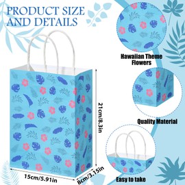 Gilprop 24 Pcs Cute Hawaiian Blue Pink Party Favor Gift Paper Bags with Handle Cartoon Animation Paper Goodie Bags for Birthday Party Supplies Decorations