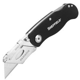 Sheffield Folding Utility Knife, Accepts Standard Utility Knife Blades, Box Cutter Aluminum Handle, Razor Blades Included, For Home, Office, Trades, and Warehouse