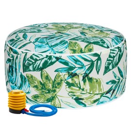 FUNHOME Inflatable Outdoor Ottoman with Air Pump,20"x9" Portable Patio Pouf,Waterproof&Fade-Resistant,Round Blow Up Footrest Stools for Home Garden Camping Travel(Palm Leaf)