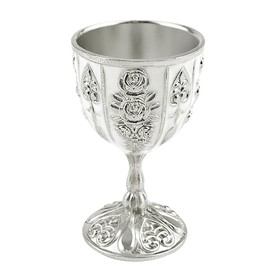 DOERDO Chalice Goblet Royal Wine Cups Metal Embossed Wine Liqueur Cup for Home Bar, Party, Wedding, Medieval Decor, Silver, 1.6x2.8 Inch