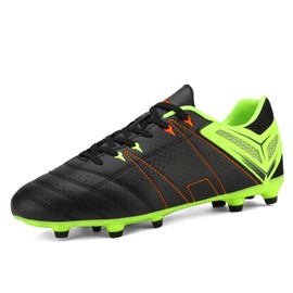 DREAM PAIRS Mens Sport Flexible Athletic Lace Up Light Weight Outdoor Cleats Football Soccer Shoes,Size 10.5,Black/Lemon/Green/Red,160471-M