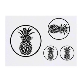 4 x 'Pineapple in Circle ' Temporary Tattoos - Water Resistant, Skin-Safe, Non-Toxic Transfers, Mixed Sizes (TO00073314)