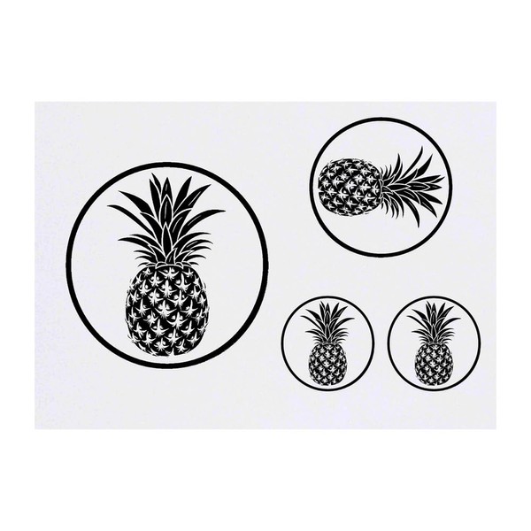 4 x 'Pineapple in Circle ' Temporary Tattoos - Water