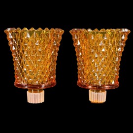 Homco 2ct VTG HOMCO Home Interiors Amber Glass Diamond Votive Candleholder Pegged