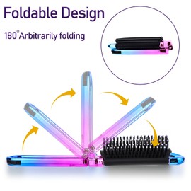 Mini Travel Hair Brush, Small Foldable Hairbrush Compact Hair Brush with Mirror and Round Tip Nylon Bristles for Women and Men, Portable Pocket Size Comb for Car Gym Bag Purse Locker (Gradient Color)