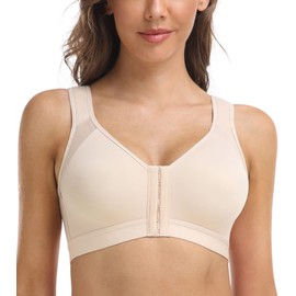 DotVol Women's Full Coverage Front Closure Back Support Posture Bra Non Padded Wirefree Comfort Bralette(Seamless Beige,38B)
