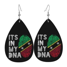 KOSUES Saint Kitts Nevis Roots Flag Fingers Print Faux Leather Teardrop Earrings Double Sided Drop Dangle Earrings Lightweight Women's Ear Accessories Holiday Beach Party Statement Jewelry Gifts