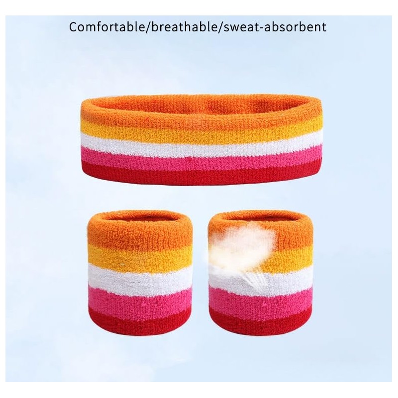 80s Headband Blue Terry Cloth Headband and Wristband Set Sweat