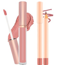 RUICHING Nude Lip Liner and Lipstick Set, Long Lasting Matte Lip Gloss, Pink Natural Waterproof Non-sticky Velvety Lip Stain, Lip Pencil Combo, Makeup Gift for Women