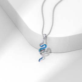 SLIACETE 925 Silver Snake Pendant Chain for Women Snake Necklace Snake Jewellery, Gifts for Snake Lovers, Sterling Silver, Abalone Shell
