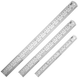 3 Pack Stainless Steel Ruler Set with Inch and Metric Graduation: 12", 8" and 6" (Silver)