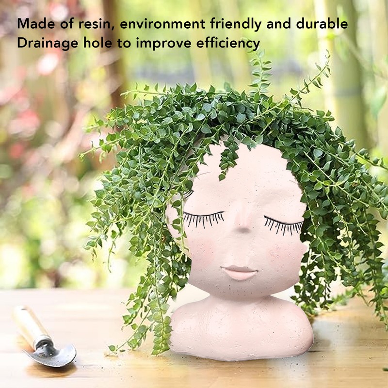 Face Flower Pot with 3 Shovels Drainage Hole Design Resin