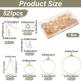 SOFPLATE Pack of 520 Golden Earrings Beads Hoop Earrings Fittings Brass Circular Round Golden Beads Hoop Earrings Ear Nuts Fittings in Bulk Pack for Jewellery Making for Women DIY Accessories