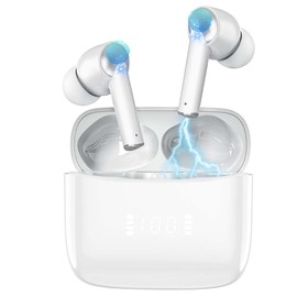 Wireless Bluetooth 5.3 Earbuds with ENC ANC 38dB Noise Cancellation, IPX5 Water-Resistant, Stereo Deep Bass, 40 Hours Playtime, USB-C Fast Charging, White