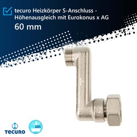 tecuro - Radiator, S connection, 60 mm height adjustment, with Euro cone x external thread, 3/4 inch x 1/2 inch, nickel-plated brass - AGS-60