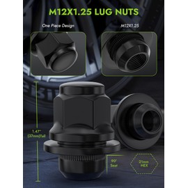 AUTOPTIM 24PCS M12x1.25 OEM Lug Nuts - Replacement for Nissan Armada Frontier NP300, Xterra, Black Mag Flat Seat Closed End Factory Wheel Lug Nuts with Washer