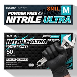 Beastek Nitrile Disposable Gloves, 8 Mil Powder Free Latex Free Chemical Resistant Heavy Duty Food Safe Diamond Gloves, Black 50 Pcs (Medium)