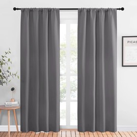 NICETOWN Blackout Curtains 84 for Office - 3 Pass Microfiber Noise Reducing Thermal Insulated Solid Rod Pocket Blackout Window Panels/Drapes (2 Panels, 42 x 84 Inch, Gray)