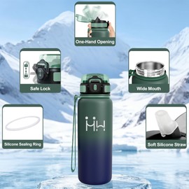 Motswedi Borraccia Termica 750 ml, con Cannuccia, Borraccia Acciaio Inox, per Bevande Calde e Freddo,Bottiglia Termica, per Bici, Campeggio, Outdoor, Pendolarismo, Palestra, Verde scuro & blu scuro