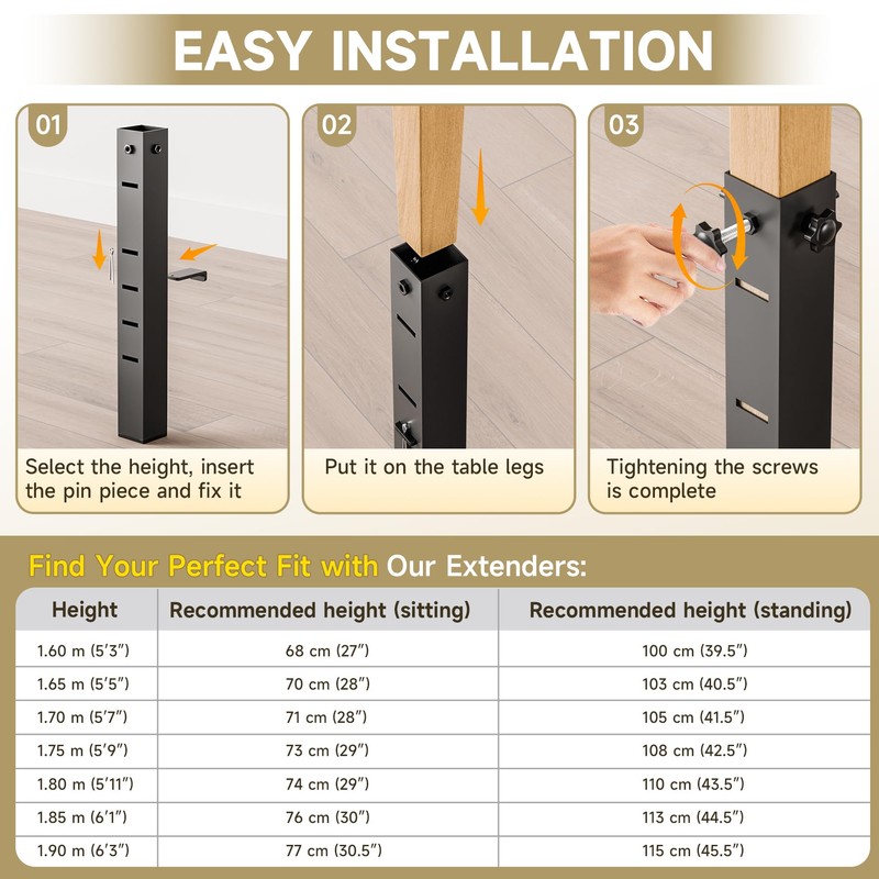 4Pk Square Folding Table Extender - 3 Level Adjustable Folding