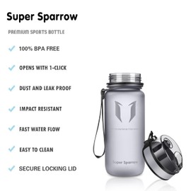 Super Sparrow Sports Water Bottle - 350ml - Non-Toxic BPA Free & Eco-Friendly Tritan Co-Polyester Plastic - For Running, Gym, Yoga, Outdoors and Camping