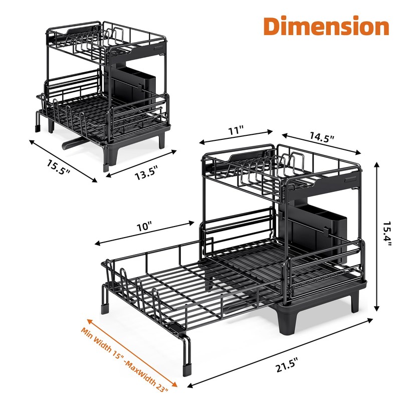 Urackify Dish Drying Rack - Extendable Dish Drainer, Large Dish