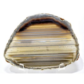 HQRP 4.4" 325ct Blue Yellow Lace Agate Slice Polished Natural Banded/Striped Chalcedony Gemstone Crystal Mineral Slab - Brazil + Stand