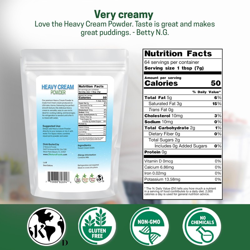 Z Natural Foods Heavy Cream Powder - Nutrient-Dense, Delicious Powdered