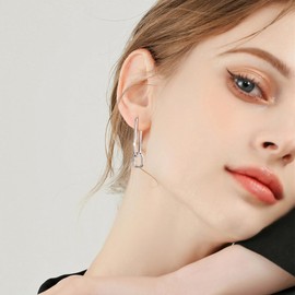 ALEXCRAFT Earrings Silver 925 Hanging Square Hoop Earrings with Pendant for Women Gift for Women Girlfriend Mum Girls, Brass