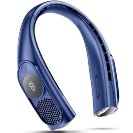 Portable Neck Fans that Blow Cold Air, Wearable Bladeless Neck Fan, Rechargeable 360°Personal Fan Neck Cooler, 3-Speed, LED Display, 4000mAh, Type-C Port, For Travel, Birthday Gift for Women-Blue