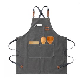 HIUOUIH Men's Kitchen Apron 76 x 68 cm Cooking Apron Men and Women Barbecue Apron with Adjustable Strap and 3 Pockets Work Aprons for Cooking, Baking, Kitchen, Restaurant, gray