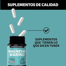 Beyond Vitamins Magnesio Marino Natural SIMAG. Alta Bio Disponibilidad y Absorción potenciado con Piperina. Francés del Mar Mediterraneo. Sólo Se Nece