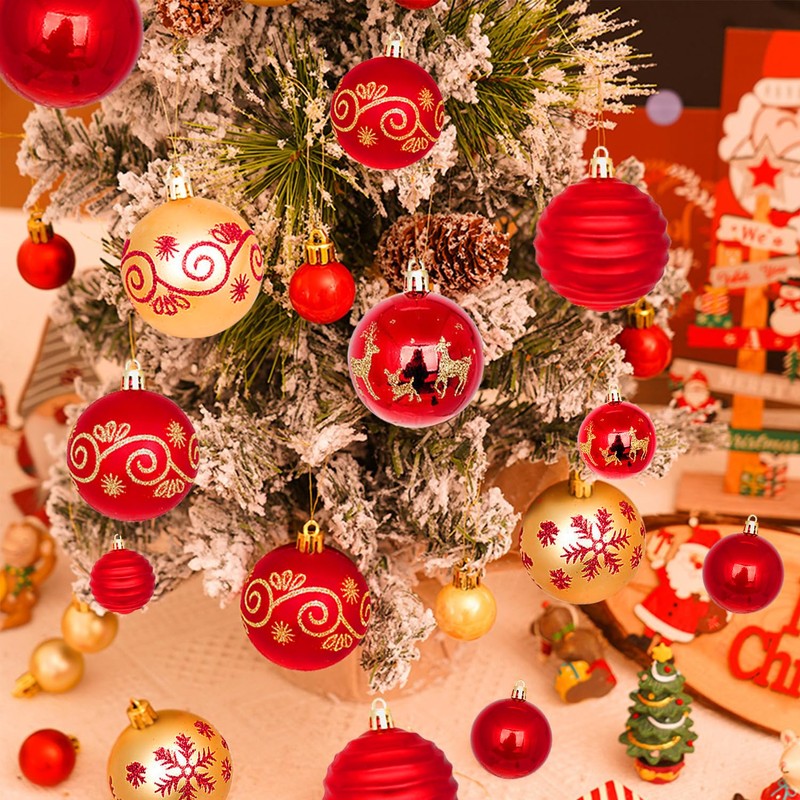 Christmas Decorations,H HOME-MART 44Pcs Christmas Tree Baubles,Christmas Ball Ornaments|Hanging Christmas