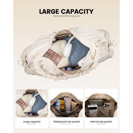 LOVEVOOK Gym Bag for Women,Sports Duffel Bag,Weekender Travel Bag With Wet Pocket, Water Resistant Sports Gym Tote Bags with Hidden Yoga Mat Holder- Beige