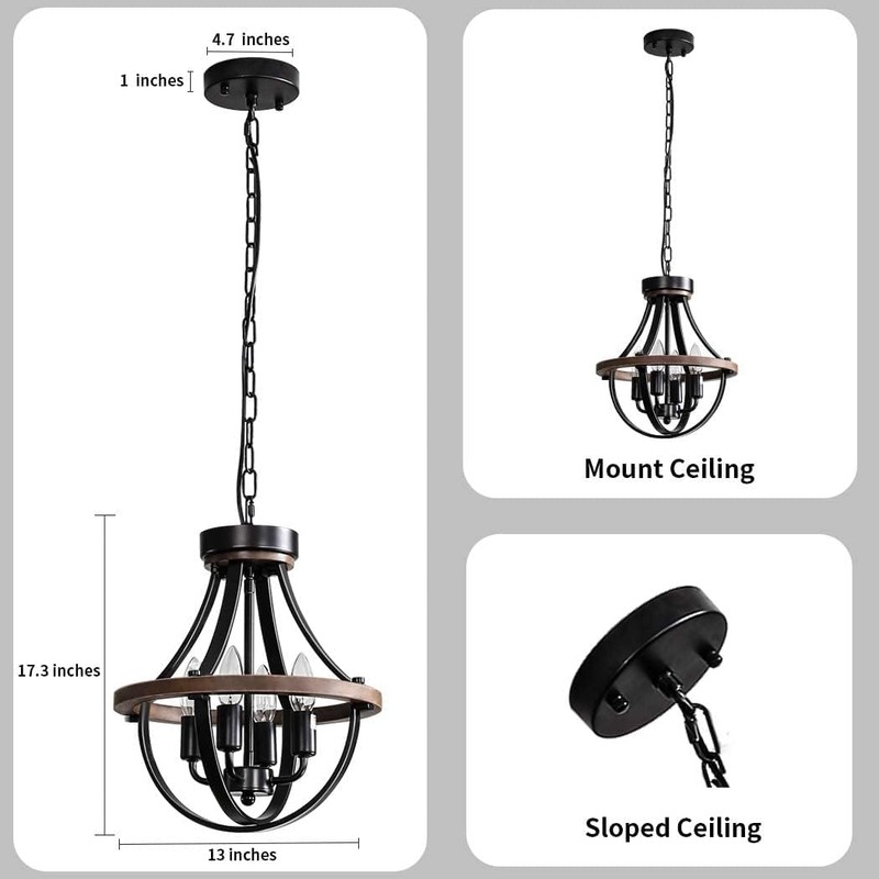 Lanpesting Farmhouse Chandelier, Modern Hanging Pendant Lighting, 4-Light Rustic Ceiling