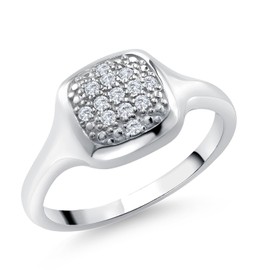 Gem Stone King 925 Sterling Silver White Lab Grown Diamond Engagement Ring For Women Available in Size 6,7,8,9,10