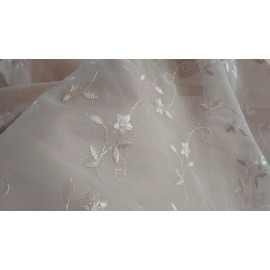Unbranded Discount embroidered pink Voile 110" wide  by yard. Semi sheer. Free swatches.