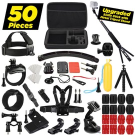 50-in-1 Action Camera Accessories Kit for GoPro Hero 12 11 10 9 8 7 6 5 4, DJI Osmo, Insta360 – Mounts, Straps, Handlebar Mounts & Selfie Stick for Unmatched Versatility in Every Adventure