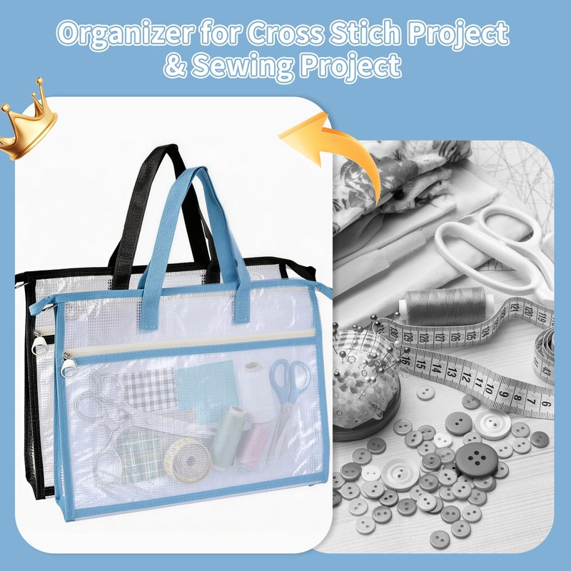 2 Pack Needlepoint Bag, Clear Mesh Zipper Pouch with Handle