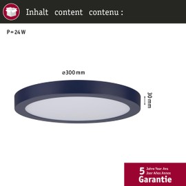Paulmann Abia 70986 LED Panel 300 mm Warm White Round Including 1 x 22 Watt Night Blue Matt Ceiling Light Plastic 2700 K