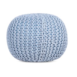 BirdRock Home Round Pouf Foot Stool Ottoman - Knit Bean Bag Floor Chair - Cotton Braided Cord - Great for The Living Room, Bedroom and Kids Room - Small Furniture (Soft Blue)