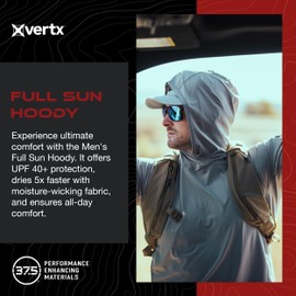 Vertx Men's Full Sun Hoody with Protection, Outdoor Performance Hoodie, Moisture-Wicking, Quick-Dry, Battle Ship Grey, Medium
